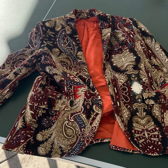 Patrizia Pepe Paisley Patterned Blazer with orange Lining 46 - Picture 3 of 12
